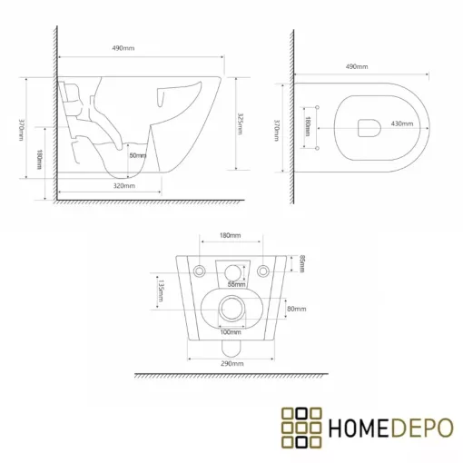 HD Lara Matt Black ultracsendes tornado fali rimless WC slim "P" tetővel és matt fekete zsanérral