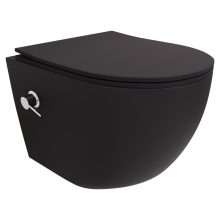 HD Vario Matt Black perem nélküli mély öblítésű íves fali WC, krómozott bidé funkcióval, slim "P" tetővel és matt fekete zsanérral