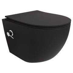  HD Vario Matt Black perem nélküli mély öblítésű íves fali WC, krómozott bidé funkcióval, slim "P" tetővel és matt fekete zsanérral