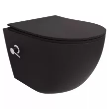 HD Vario Matt Black perem nélküli mély öblítésű íves fali WC, krómozott bidé funkcióval, tető nélkül
