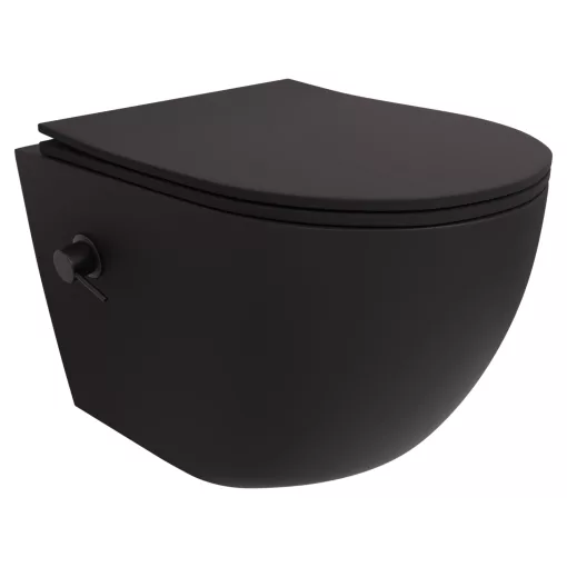 HD Vario Matt Black perem nélküli mély öblítésű íves fali WC tető nélkül
