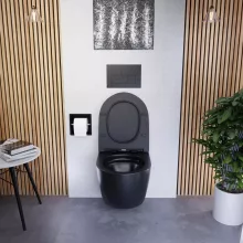 HD Lara Matt Black perem nélküli mély öblítésű íves fali WC tető nélkül