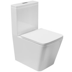   HD Ariana White perem nélküli mély öblítésű szögletes monoblokkos WC hátsó kifolyású slim "D" tetővel és fényes króm kiegészítőkkel + tartály