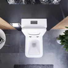 HD Ariana White perem nélküli mély öblítésű szögletes monoblokkos WC alsó kifolyású slim "G" tetővel és fényes króm kiegészítőkkel + tartály