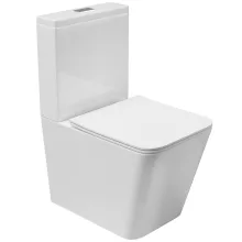 HD Ariana White perem nélküli mély öblítésű szögletes monoblokkos WC alsó kifolyású slim "S" tetővel és fényes króm kiegészítőkkel + tartály