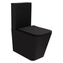 HD Ariana Matt Black perem nélküli mély öblítésű szögletes monoblokkos WC hátsó kifolyású slim "S" tetővel és matt fekete kiegészítőkkel + tartály