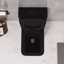 HD Ariana Matt Black perem nélküli mély öblítésű szögletes monoblokkos WC hátsó kifolyású slim "S" tetővel és matt fekete kiegészítőkkel + tartály