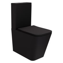 HD Ariana Matt Black perem nélküli mély öblítésű szögletes monoblokkos WC alsó kifolyású slim "S" tetővel és matt fekete kiegészítőkkel + tartály