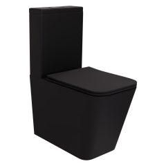   HD Ariana Matt Black perem nélküli mély öblítésű szögletes monoblokkos WC alsó kifolyású slim "S" tetővel és matt fekete kiegészítőkkel + tartály