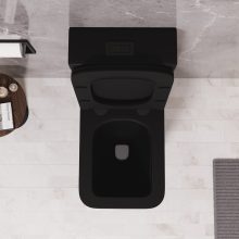 HD Ariana Matt Black perem nélküli mély öblítésű szögletes monoblokkos WC alsó kifolyású slim "S" tetővel és matt fekete kiegészítőkkel + tartály