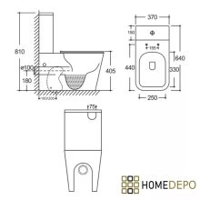 HD Ariana Matt Black perem nélküli mély öblítésű szögletes monoblokkos WC alsó kifolyású slim "S" tetővel és matt fekete kiegészítőkkel + tartály