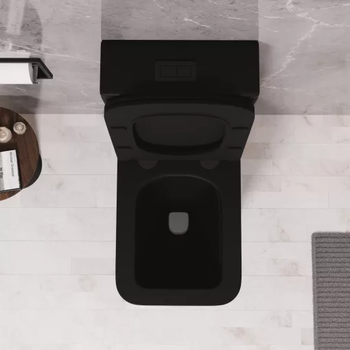 HD Ariana Matt Black perem nélküli mély öblítésű szögletes monoblokkos WC hátsó kifolyású tető nélkül + tartály