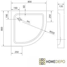 HD Lofty 80x80/90x90 íves magasított akril zuhanytálca, 13,5 cm magas, fekete szifonnal