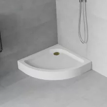 HD Lofty 80x80/90x90 íves magasított akril zuhanytálca, 13,5 cm magas, arany szifonnal