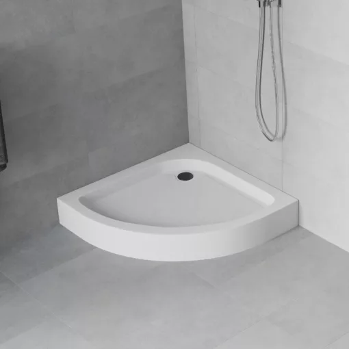 HD Lofty 90x90 íves magasított akril zuhanytálca, 13,5 cm magas, fekete szifonnal