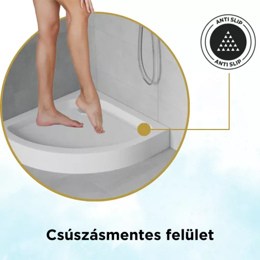 HD Lofty 90x90 íves magasított akril zuhanytálca, 13,5 cm magas, króm szifonnal