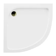 HD Lofty 90x90 íves magasított akril zuhanytálca, 13,5 cm magas, arany szifonnal