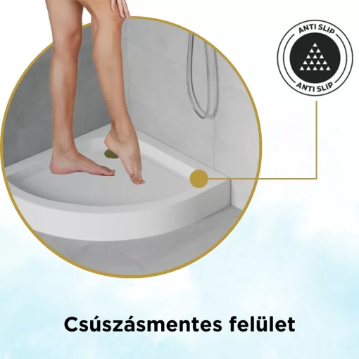 HD Lofty 90x90 íves magasított akril zuhanytálca, 13,5 cm magas, arany szifonnal