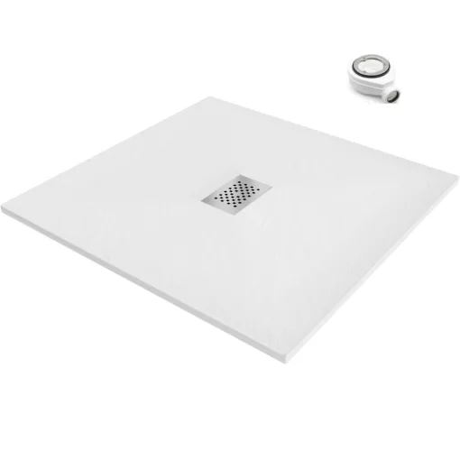 HD Marco+ White 100x100 SMC kompozit slim szögletes kőhatású zuhanytálca, krómozott ráccsal, 2,6 cm magas, szifonnal