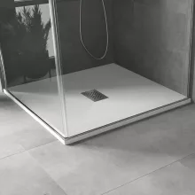 HD Marco+ White 100x100 SMC kompozit slim szögletes kőhatású zuhanytálca, krómozott ráccsal, 2,6 cm magas, szifonnal