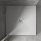 HD Marco+ White 100x100 SMC kompozit slim szögletes kőhatású zuhanytálca, krómozott ráccsal, 2,6 cm magas, szifonnal