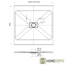 HD Marco+ White 100x100 SMC kompozit slim szögletes kőhatású zuhanytálca, krómozott ráccsal, 2,6 cm magas, szifonnal