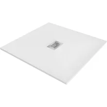 HD Marco+ White 100x100 SMC kompozit slim szögletes kőhatású zuhanytálca, krómozott ráccsal, 2,6 cm magas, szifon nélkül