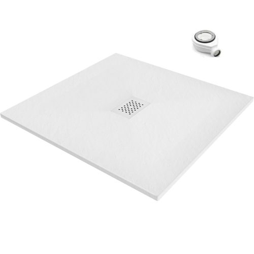 HD Marco+ White 100x100 SMC kompozit slim szögletes kőhatású zuhanytálca, fehér ráccsal, 2,6 cm magas, szifonnal