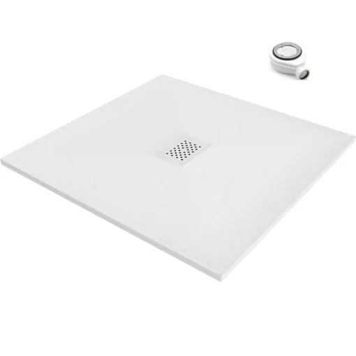 HD Marco+ White 100x100 SMC kompozit slim szögletes kőhatású zuhanytálca, fehér ráccsal, 2,6 cm magas, szifonnal
