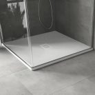 HD Marco+ White 100x100 SMC kompozit slim szögletes kőhatású zuhanytálca, fehér ráccsal, 2,6 cm magas, szifonnal
