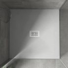 HD Marco+ White 100x100 SMC kompozit slim szögletes kőhatású zuhanytálca, fehér ráccsal, 2,6 cm magas, szifonnal