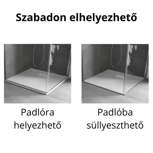 HD Marco+ White 100x100 SMC kompozit slim szögletes kőhatású zuhanytálca, fehér ráccsal, 2,6 cm magas, szifonnal