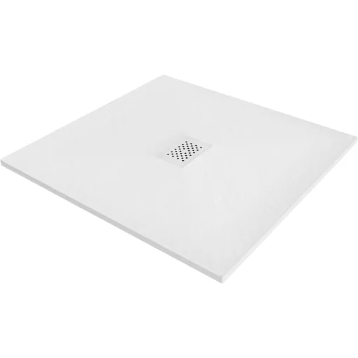 HD Marco+ White 100x100 SMC kompozit slim szögletes kőhatású zuhanytálca, fehér ráccsal, 2,6 cm magas, szifon nélkül