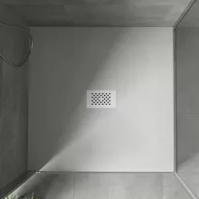 HD Marco+ White 100x100 SMC kompozit slim szögletes kőhatású zuhanytálca, fehér ráccsal, 2,6 cm magas, szifon nélkül