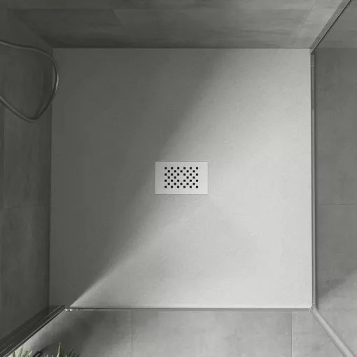 HD Marco+ White 100x100 SMC kompozit slim szögletes kőhatású zuhanytálca, fehér ráccsal, 2,6 cm magas, szifon nélkül