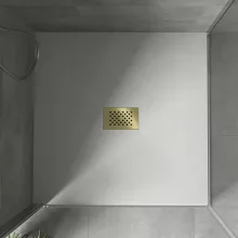 HD Marco+ White 100x100 SMC kompozit slim szögletes kőhatású zuhanytálca, arany színű ráccsal, 2,6 cm magas, szifonnal