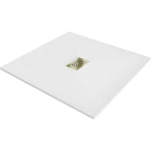 HD Marco+ White 100x100 SMC kompozit slim szögletes kőhatású zuhanytálca, arany színű ráccsal, 2,6 cm magas, szifon nélkül
