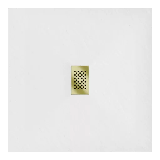 HD Marco+ White 100x100 SMC kompozit slim szögletes kőhatású zuhanytálca, arany színű ráccsal, 2,6 cm magas, szifon nélkül