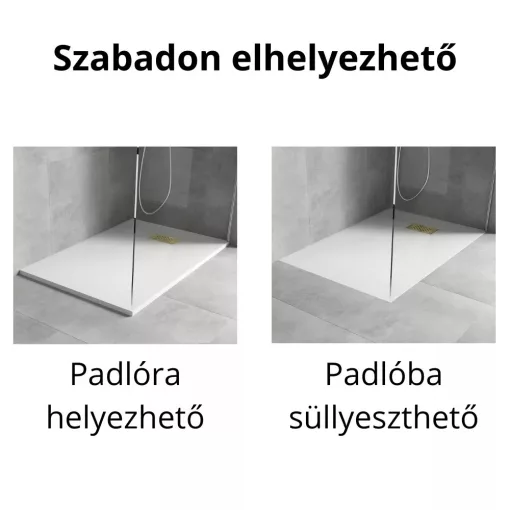 HD Marco+ White 100x100 SMC kompozit slim szögletes kőhatású zuhanytálca, arany színű ráccsal, 2,6 cm magas, szifon nélkül