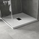 HD Marco+ White 100x100 SMC kompozit slim szögletes kőhatású zuhanytálca, fekete ráccsal, 2,6 cm magas, szifonnal