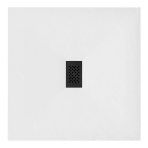 HD Marco+ White 100x100 SMC kompozit slim szögletes kőhatású zuhanytálca, fekete ráccsal, 2,6 cm magas, szifon nélkül