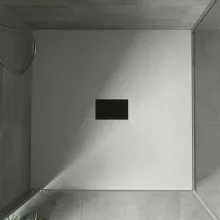 HD Marco+ White 100x100 SMC kompozit slim szögletes kőhatású zuhanytálca, fekete ráccsal, 2,6 cm magas, szifon nélkül
