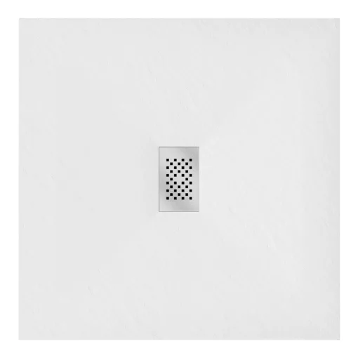 HD Marco+ White 100x100 SMC kompozit magasított szögletes kőhatású zuhanytálca, krómozott ráccsal, 15 cm magas, szifon nélkül