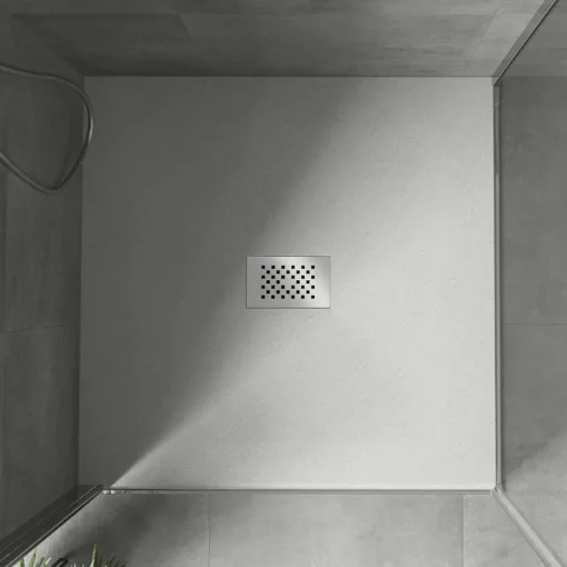 HD Marco+ White 100x100 SMC kompozit magasított szögletes kőhatású zuhanytálca, krómozott ráccsal, 15 cm magas, szifon nélkül