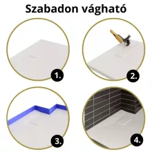 HD Marco+ White 100x100 SMC kompozit magasított szögletes kőhatású zuhanytálca, krómozott ráccsal, 15 cm magas, szifon nélkül