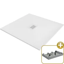 HD Marco+ White 100x100 SMC kompozit magasított szögletes kőhatású zuhanytálca, fehér ráccsal, 15 cm magas, szifon nélkül