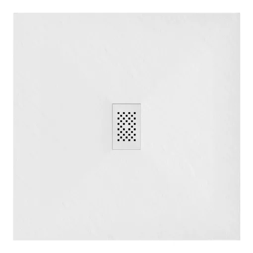HD Marco+ White 100x100 SMC kompozit magasított szögletes kőhatású zuhanytálca, fehér ráccsal, 15 cm magas, szifon nélkül