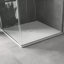 HD Marco+ White 100x100 SMC kompozit magasított szögletes kőhatású zuhanytálca, fehér ráccsal, 15 cm magas, szifon nélkül