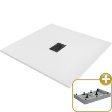 HD Marco+ White 100x100 SMC kompozit magasított szögletes kőhatású zuhanytálca, fekete ráccsal, 15 cm magas, szifon nélkül