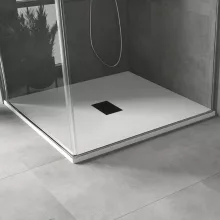 HD Marco+ White 100x100 SMC kompozit magasított szögletes kőhatású zuhanytálca, fekete ráccsal, 15 cm magas, szifon nélkül